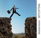 businessman jumps over the abyss, business concept