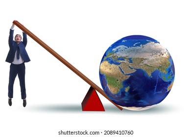 Businessman lifting the earth in challenge concept - Shutterstock ID 2089410760