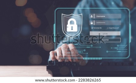 Businessman login security system ,and connect to the internet network ,internet security concept , digital security unlocking or encryption , secure login authorization ,Protecting data from theft 