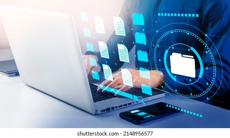 Businessman look up documents and sort items for efficiency.,Systematic search document information concept. - Shutterstock ID 2148956577