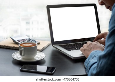 Businessman Looking At Computer Screen Thoughtful Male Person Looking To The Digital Tablet Screen, Laptop Screen,Silhouette And Filter Sun