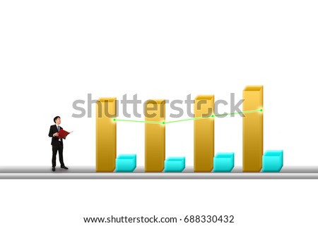 Businessman looking for the right way to success in business, finance and economy / Business success concept with step up bargraph isolated on white background (with clipping path)