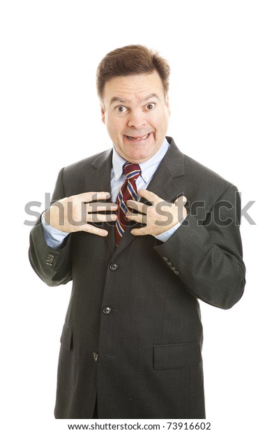 Businessman Looking Surprised Pointing Himself Say Stock Photo 73916602