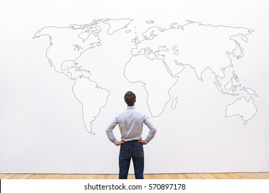 businessman looking at the world map, international career opportunity concept, business background