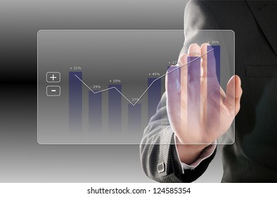businessman looks at the development of the profit in a chart