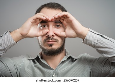 Portrait Handsome Amazed Male Wearing Blue Stock Photo 1052646236 ...