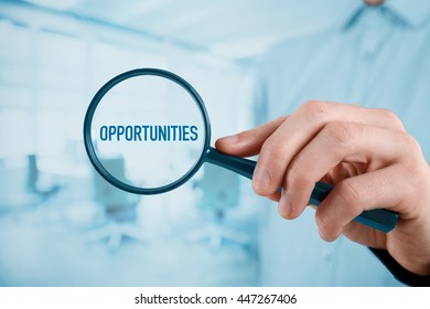 Businessman (marketing Specialist) Is Looking For Market Opportunities (SWOT Analysis).
