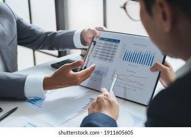 Businessman Meeting And Working With Financial Report, Talking About Business Plan For Investment, Finance Analysis Concept