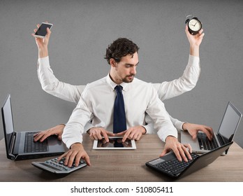Businessman multitasking - Shutterstock ID 510805411