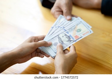 Businessman Or Office Receive Cash Money From Another Person Or This Banknote Be Salary Income From Their Work