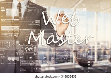 The Businessman In The Office Is Writing On The Transparent Board: Web Master