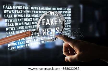 Businessman on blurred background discovering fake news information 3D rendering