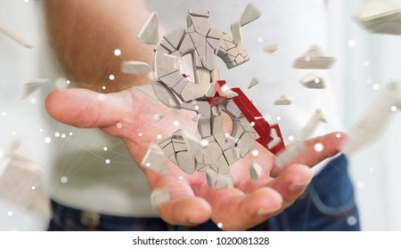 Businessman on blurred background with exploding dollar currency 3D rendering