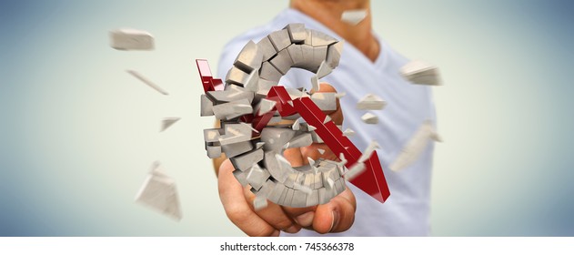 Businessman on blurred background with exploding dollar currency 3D rendering