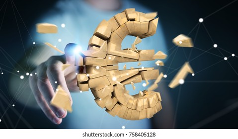 Businessman on blurred background with exploding dollar currency 3D rendering