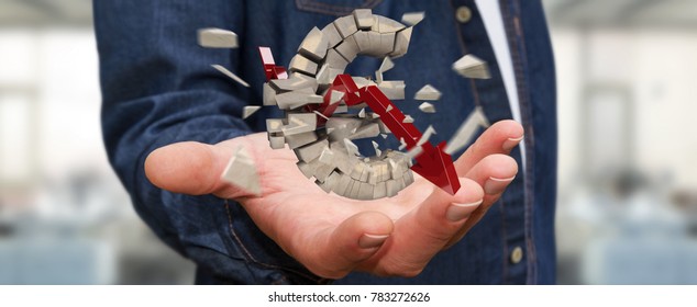 Businessman on blurred background with exploding dollar currency 3D rendering