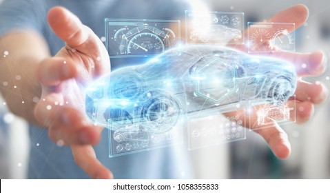 Businessman on blurred background modern smart car interface 3D rendering - Shutterstock ID 1058355833