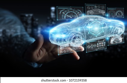 Businessman on blurred background modern smart car interface 3D rendering - Shutterstock ID 1072159358
