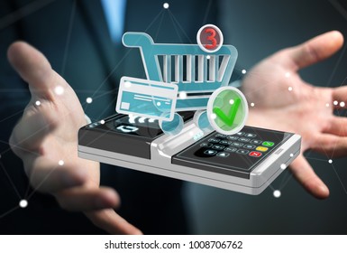 Businessman on blurred background using contactless terminal payment 3D rendering - Shutterstock ID 1008706762