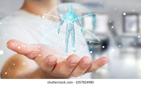 Businessman on blurred background using digital x-ray human body scan interface 3D rendering - Shutterstock ID 1057824980