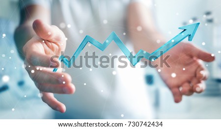 Businessman on blurred background using digital modern arrow 3D rendering