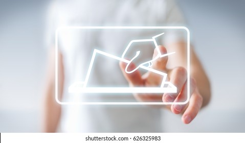 Businessman on blurred background voting using digital interface 3D rendering - Shutterstock ID 626325983