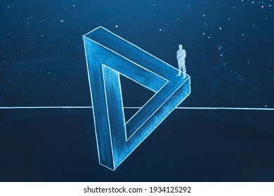 A businessman on Penrose triangle. Surreal concept of solitude, problem and solution - Powered by Shutterstock