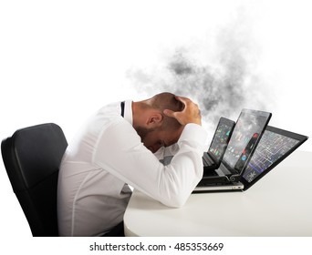 Businessman overworked worn computers
