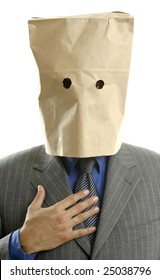 Businessman With Paper Bag In Head