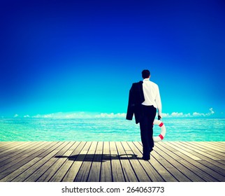 Businessman Peaceful Abandon Relaxation Travel Concept