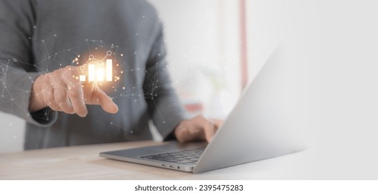 businessman planing and using holographic in the office workplace for work progress about investment and money management with trading chart  financial plan to making and calculate passive incomes  - Shutterstock ID 2395475283