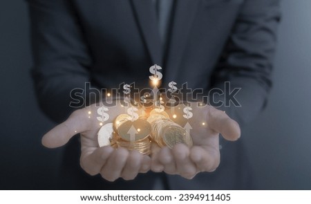 businessman planing and using holographic in the office workplace for work progress about investment and money management with trading chart  financial plan to making and calculate passive incomes 