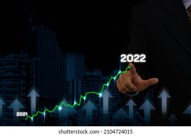 Businessman Pointing Arrow Graph Corporate. Business Development For Success And Growth 2021 To 2022 Concept