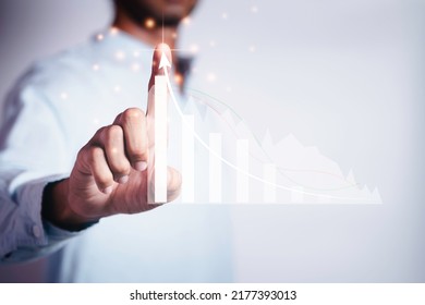 Businessman Pointing Arrow Graph Growth Plan. Business Development To Success And Growing 