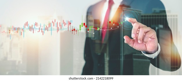 Businessman pointing on graph growth icon and financial network connection, analyzing report data and revenue profit to achieve business investment goal in global economic situation. - Shutterstock ID 2142218099