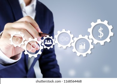 Businessman Pointing Virtual Screen.Business Icon Concept
