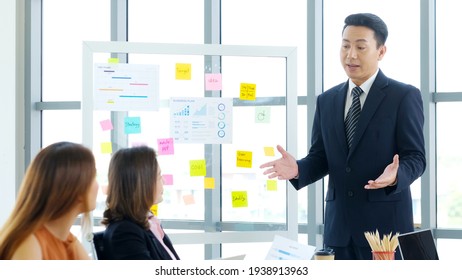 Businessman presenting business plan information to team at office meeting, Asian leader man explaning business chart for teamwork, business people, success in business concept - Shutterstock ID 1938913963