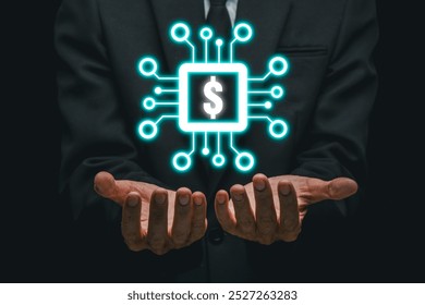 Businessman presenting a digital currency symbol, illustrating the concept of Initial Coin Offering (ICO) in modern financial technology and cryptocurrency. - Powered by Shutterstock