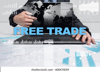 Businessman Presenting Free Trade Concept.