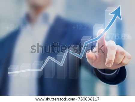 Businessman presenting a sustainable development concept, concept with chart going up showing growth, profit or success