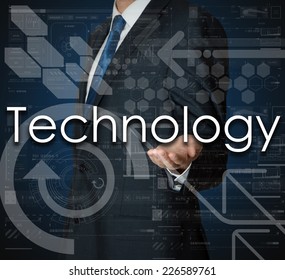 Businessman Presenting Technology Text Graphs Diagrams Stock Photo ...