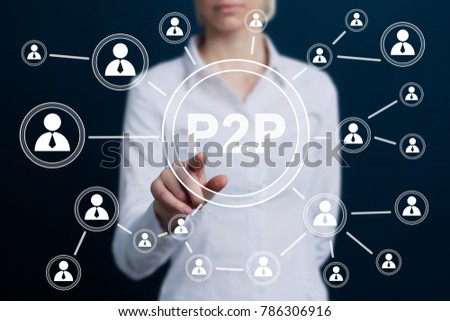 Businessman press button peer-to-peer p2p icon.