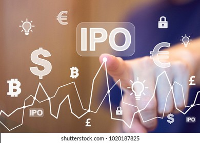 Businessman presses button ipo Initial Public Offering online network on chart
