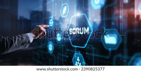 Businessman presses a button Scrum process software development outline concept [[stock_photo]] © 