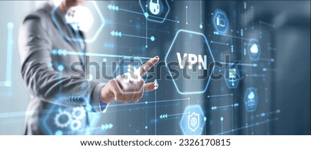 Businessman presses a button VPN. Betwork security internet privacy encryption concept.