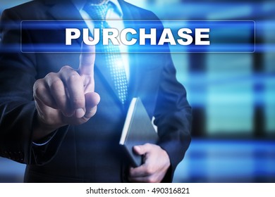 Businessman is pressing button on touch screen interface and selecting "Purchase". Business concept. - Shutterstock ID 490316821