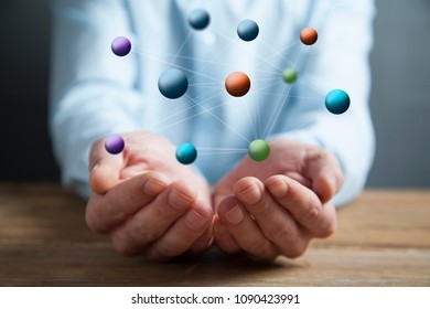 Businessman pressing button virtual interface