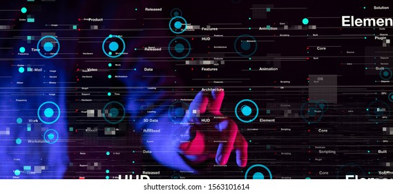Businessman pressing document icon over computer binary code 