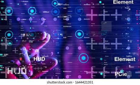 Businessman pressing document icon over computer binary code 