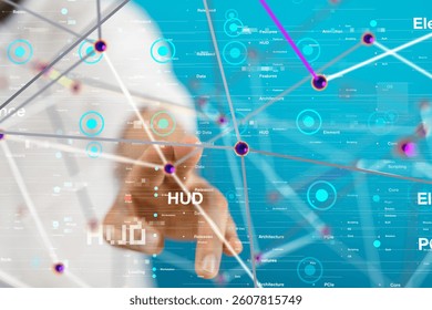 Businessman pressing document icon over computer binary code 